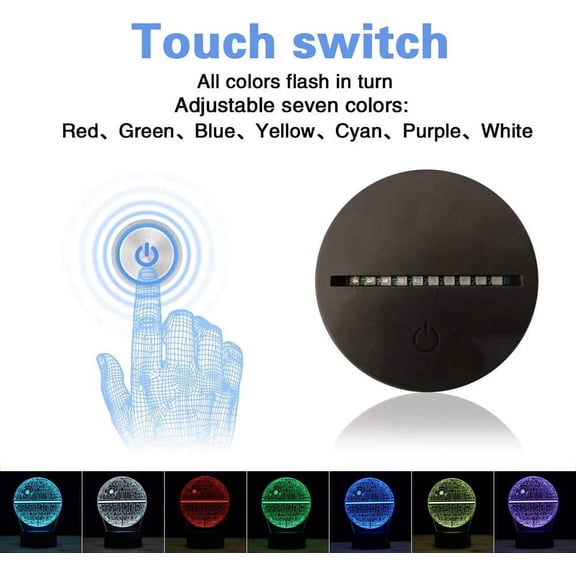 3D Illusion Night Light Desk Lamp, 7 Colors Auto Gradual Changing USB Powered LED Lights with Touch Switch for Kids Gifts Home Decoration (Death Star)