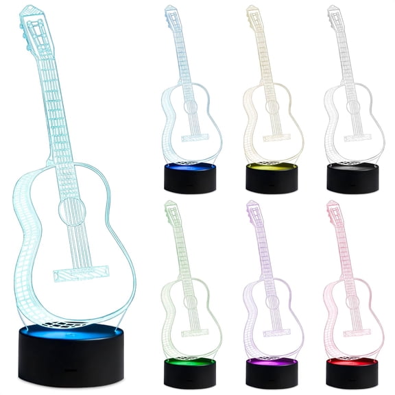 3D Illusion Night Light Lamp - Guitar Decor 3D Illusion Lamp with USB Port 7 Color Changing Lamp LED Night Light - Musical Lights Instruments Party Decoration Touch Lamp Gifts For Guitar Lovers