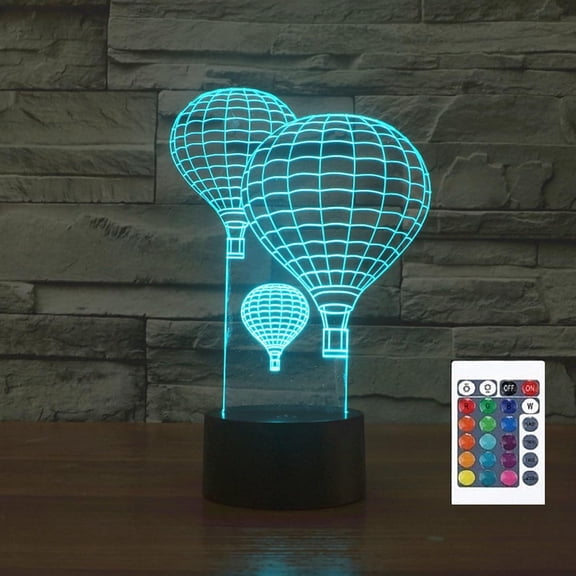 3D Illusion Night Light with Hot Air Balloon Design, 16 Color Changing LED Lamp with Remote Control