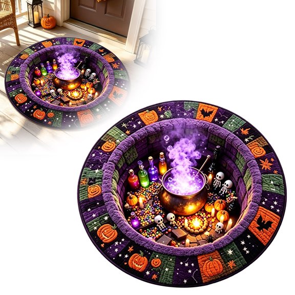 3D Illusion Round Halloween Area Rug, Well Floor Mat, Nonâ Circular Decorative Carpet, Holiday Home Decor for Entryway, Bedroom, Living Room, Halloween Party Indoor Table Floor Decoration