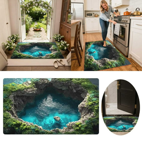 3D Illusion Rug with Non- Backing, Visual Trap Floor Mat for Indoor Outdoor Use in Living Room, Bedroom, Entryway and Playroom Decor