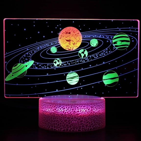 3D Illusion Solar System Night Light for Kids, 3 in 1 Multicolor Children's Desk Lamp USB Cable Touch Remote, Birthday Christmas Gifts for Boys