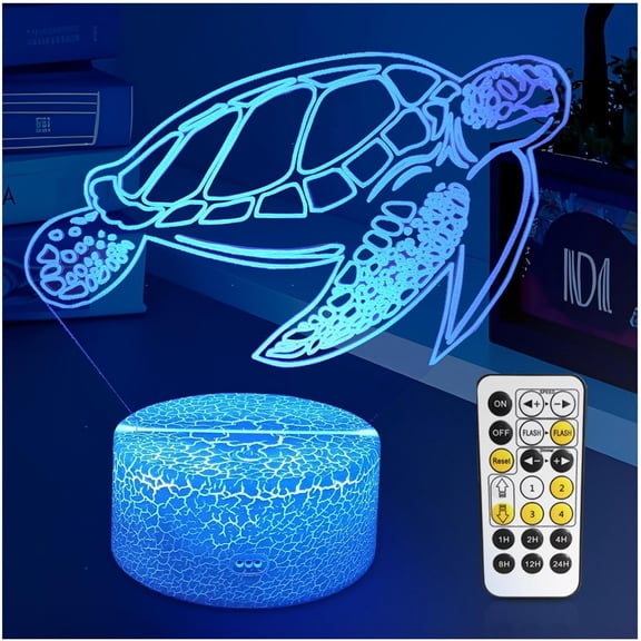 3D Illusion Turtle Night Light with Timing Remote, 16 Color Changing Ocean Theme Table Lamp for Room Decoration, Perfect Gifts for Boys and Girls Birthday, Christmas
