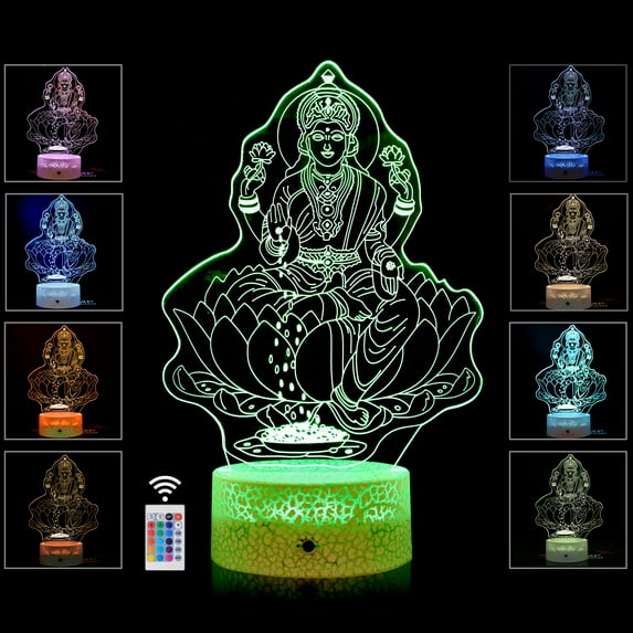 3D Illusion night Light GODDESS LAXMI Statue Best Gift Diwali for Family & Friends-Cool Home Décor With Touch Sensor 16 Color Mode