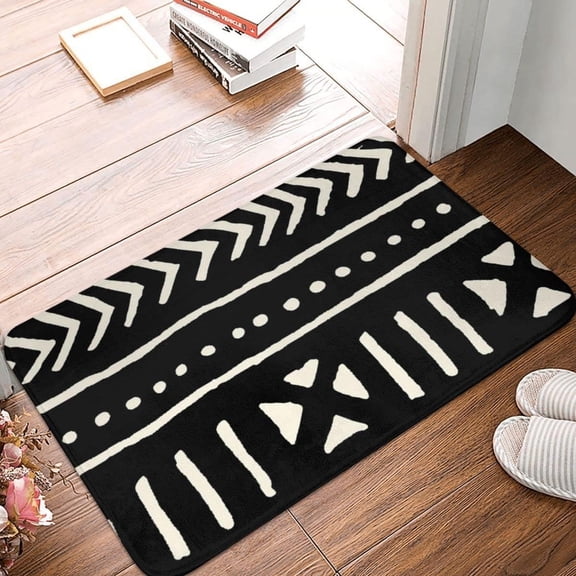 3D Indoor Printed Mat Bath Rugs African Mud Cloth Black and White Polyester Non-Slip Doormat Bath Mats for Bedroom Bathroom Soft Living Room Rest Room Kitchen Carpet 16 x 24 in,24fe17dbB16
