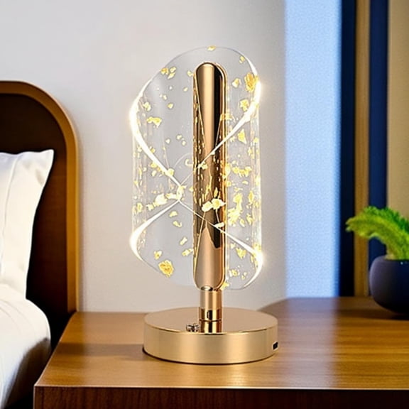 3D Infinity Crystal LED Night Lamp With Gold Base, Plastic Body Table Lamp | Touch Control Cordless Decorative Table Light | 3 Color Modes, Modern Bedside Lamp | For Living Room & Home Dcor