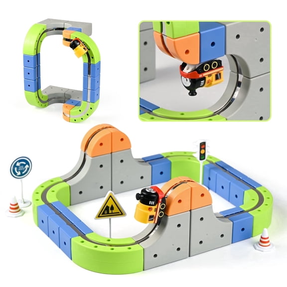 3D Infinity Track Starter Set, Magnetic Electric Train Toy with Anti-Gravity Loop & Assembly Tool, STEM Building Kit for Kids 3+