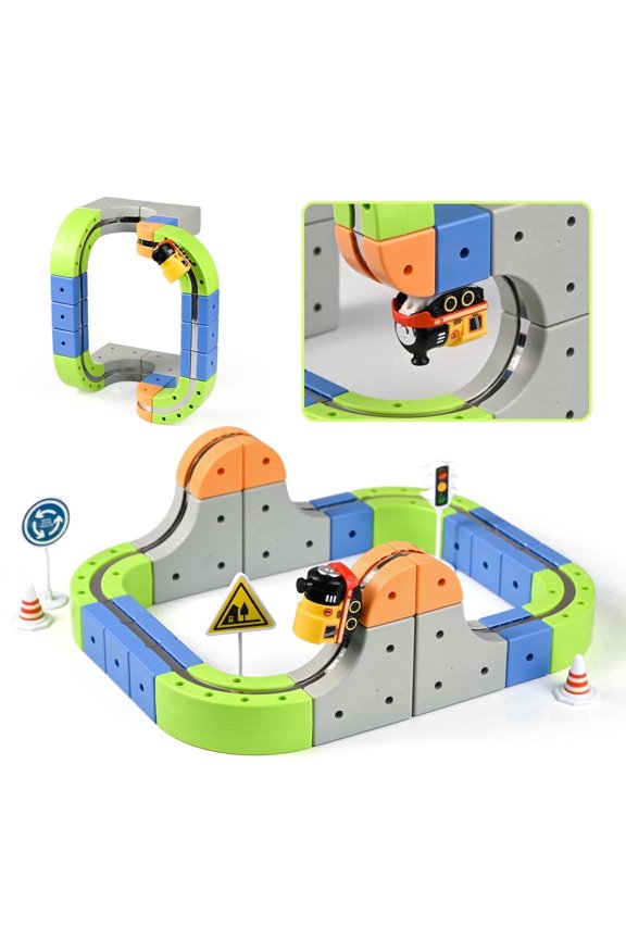 3D Infinity Track Starter Set, Magnetic Electric Train Toy with Anti-Gravity Loop & Assembly Tool, STEM Building Kit for Kids 3+