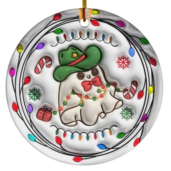 3D Inflated Christmas Ghost Ornament, Custom Christmas Ornaments, Puffy Christmas Round, Ceramic Christmas Ornament, Funny Spooky Christmas Ornament, Christmas Wife Gifts