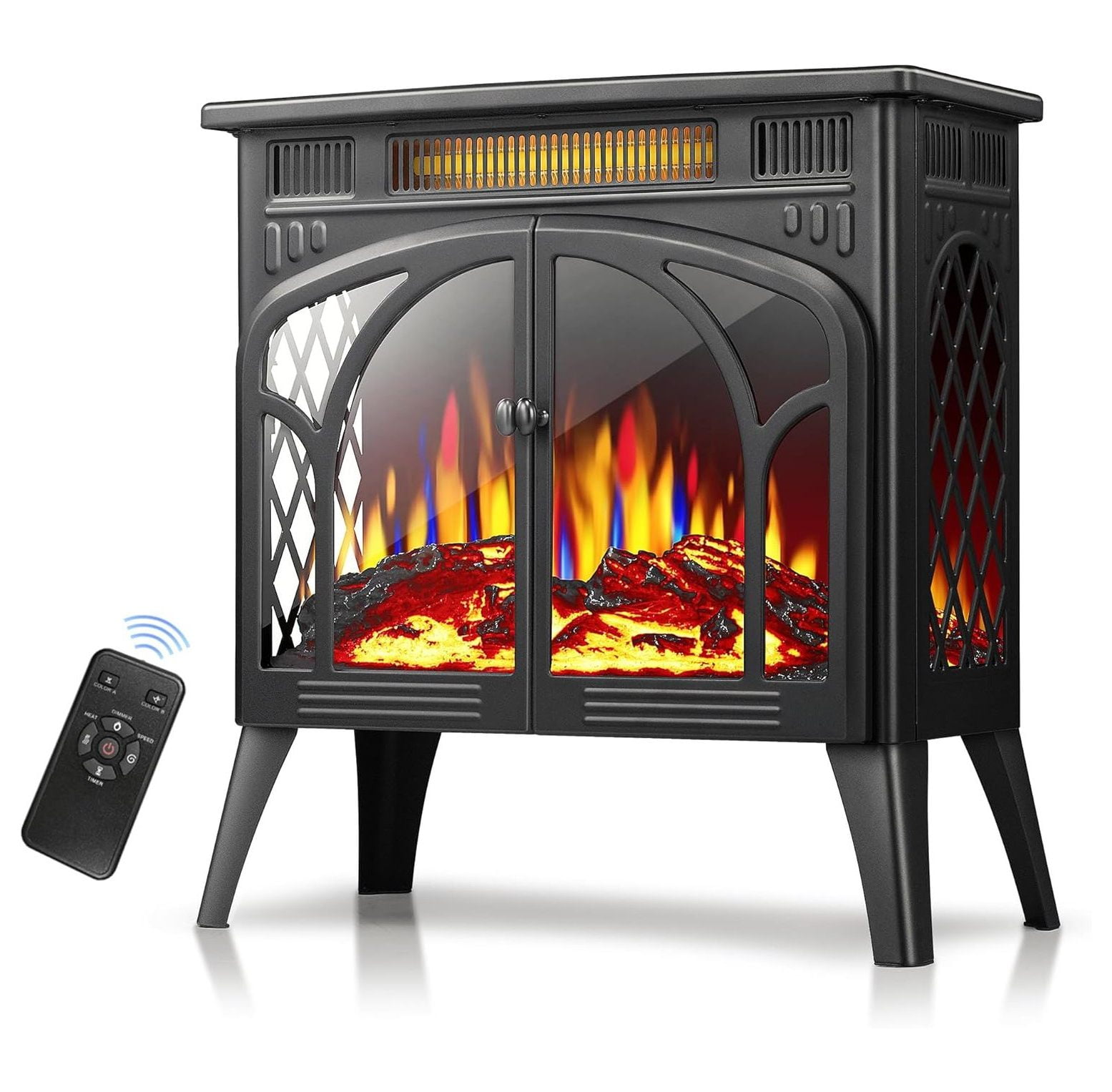 3D Infrared Electric Fireplace Stove 24″, Freestanding Fireplace Heater with Realistic Flame