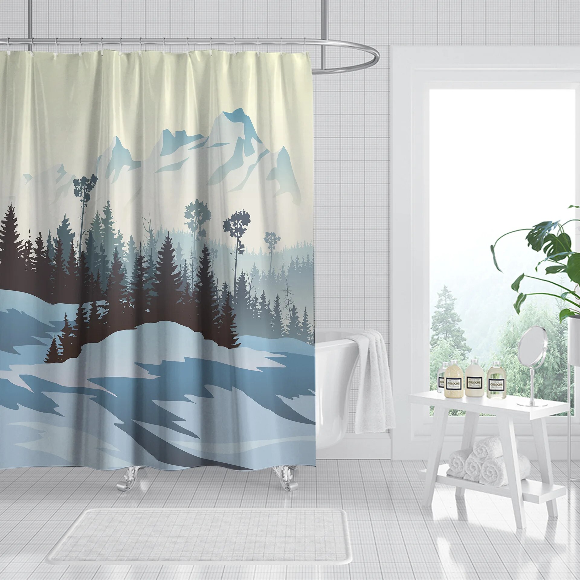 3D Ink Painting Art Shower Curtains Waterproof Fabric Cloth Bathroom
