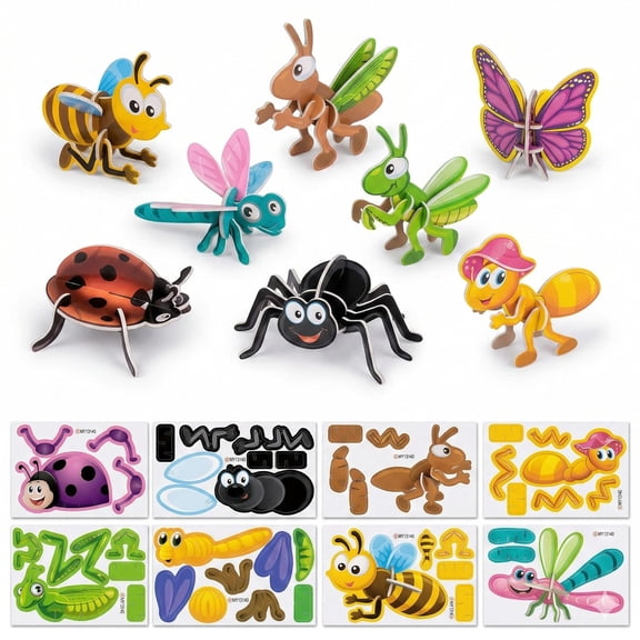 3D Insect Paper Assembly Model Kit - 25 Piece Snap Fit Jungle Creature Set, Jigsaw Puzzle Set