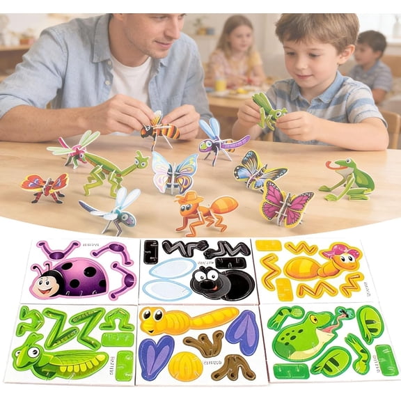 3D Insect Paper Puzzle Set  25-Piece DIY Craft Kit for Kids, No Glue or Tools Required, Educational Animal Building Activity, Fun Desk Decor for Boys & Girls(1SET,C)