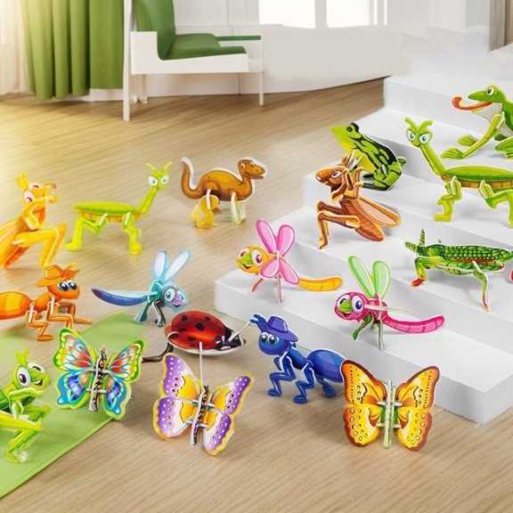 3D Insect Puzzle for Kids, 25 Pack Paper DIY Butterfly Bee Ladybug Craft Kit, STEM Preschool Learning Toy, Classroom Party Favor, Educational Handmade Animal Model Set (25 Puzzles)