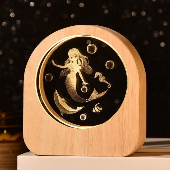 3D Internal Carved Crystal Ball,Personalized Crystal Decoration with Wooden Bases, Gifts for Friends, Men, Wives, and Women,Mermaid Dolphin