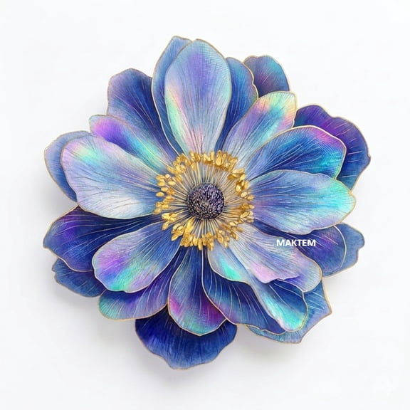 3D Iridescent Blue Anemone Flower Car Decal - Waterproof Vinyl Automotive Sticker for Car Windows Bumpers and Body Decor