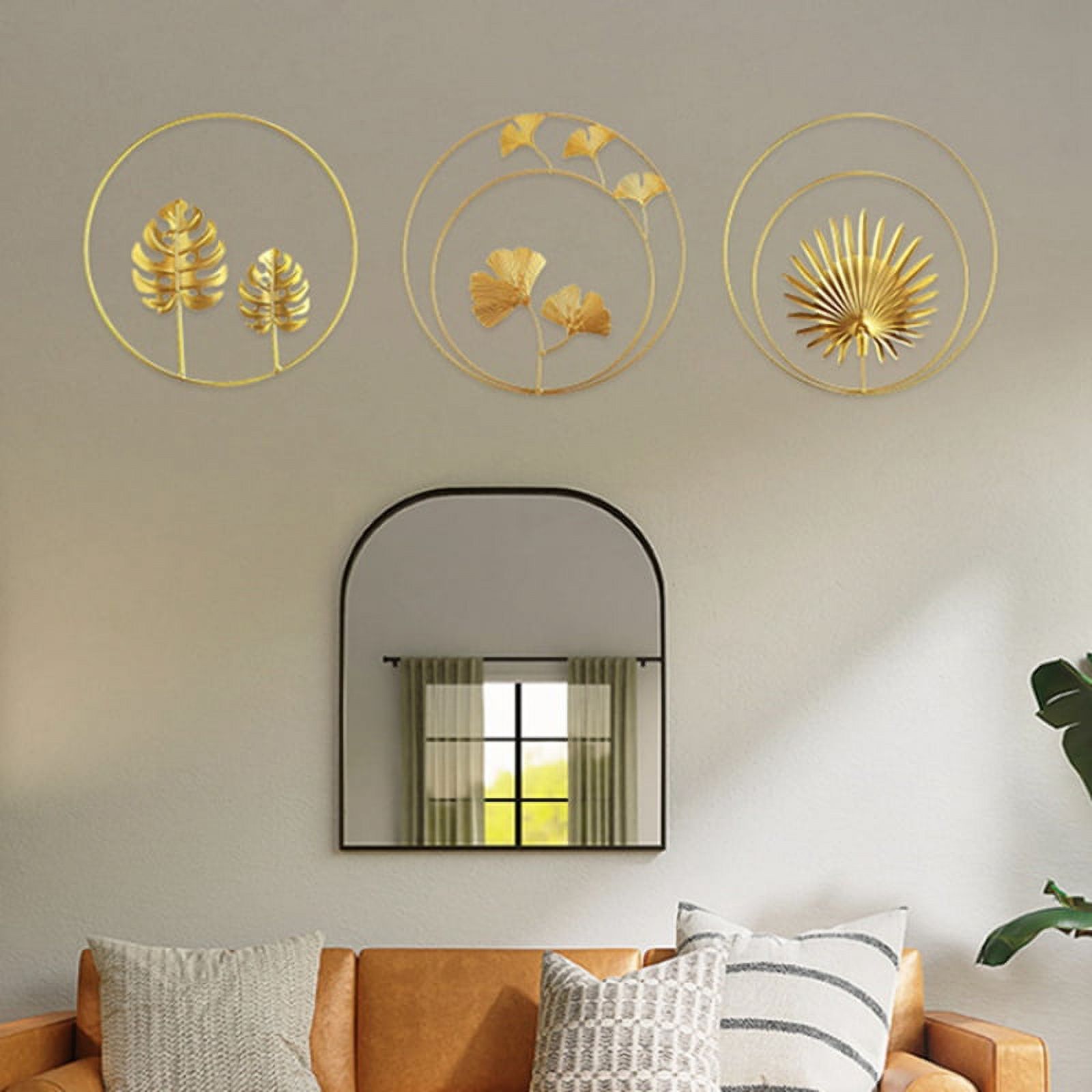3D Iron Wall Decor Gold Ginkgo Maple Monstera Leaf Wall Decor Round