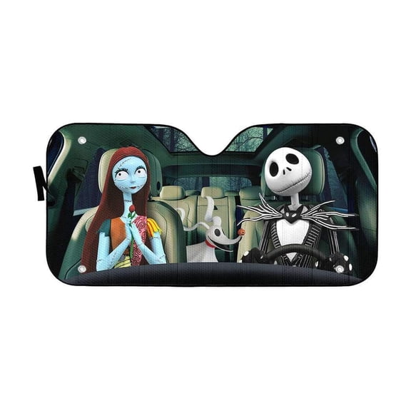 3D Jack Family Halloween Skelling Car Auto Sunshades Windshield Heat Protection, Halloween Decorative Sun Shades Univeral Fit Cars Suv Truck . Halloween Horror Movie Cosplay Car Decor