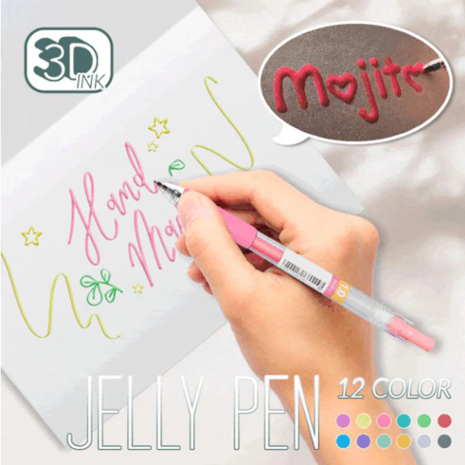 3D Jelly Pen,12 Colors 3D Three-Dimensional Jelly Pen 1.0mm