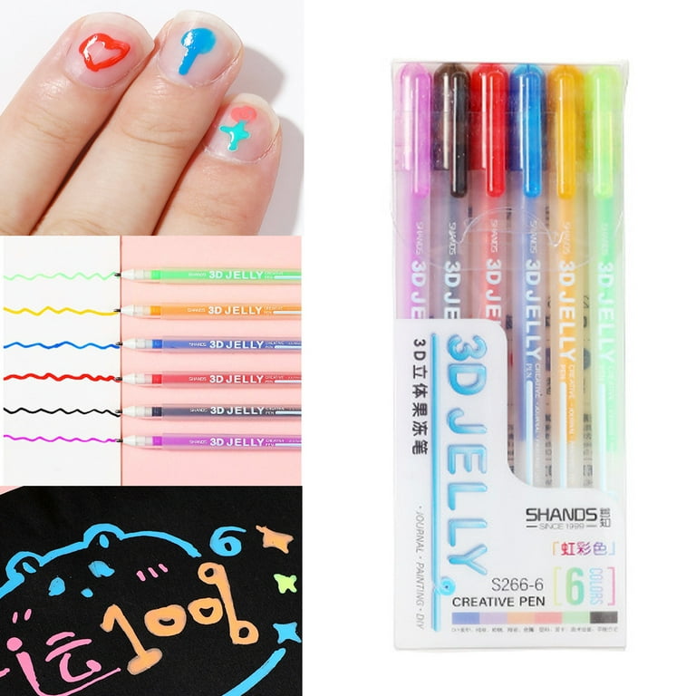 3D Jelly Pen Set, 6 Colors 3D Glossy Jelly Pens, Assorted Colors Gel Ink  Pens for DIY Painting Drawing Coloring, Suitable on Glass Plastic