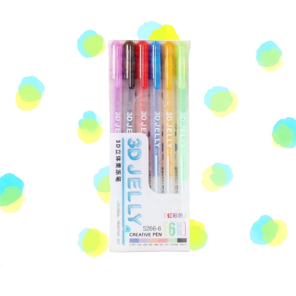 3D Jelly Pens Set, Gel Ink Pen Marker Pens for Lettering, Drawing, Ornaments, Journaling, DIY Painting Glossy Jelly Ink Pen, Colorful Pen Highlighters Markers (6 Colors)