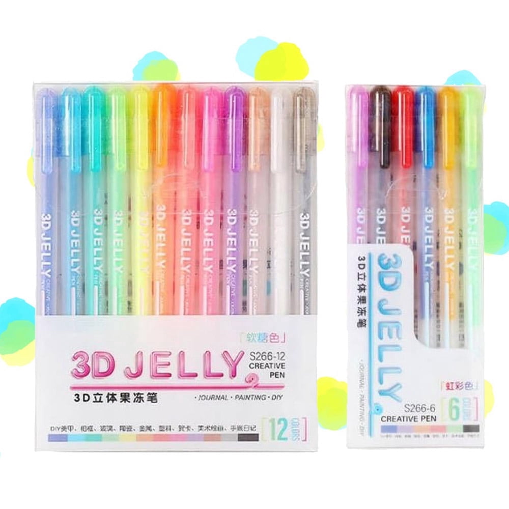 3D Jelly Pens Set, Gel Ink Pen Marker Pens for Lettering, Drawing, Ornaments, Journaling, DIY Painting Glossy Jelly Ink Pen, Colorful Pen Highlighters Markers (12+6 Colors)