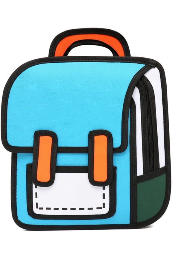 3D Jump Style Kawaii Cartoon Sketch Daypack, 2D Comic Drawing Anime Canvas Backpack, Large Capacity Waterproof Multi-Purpose Bag for Travel Work Picnic Daily Carry, Blue