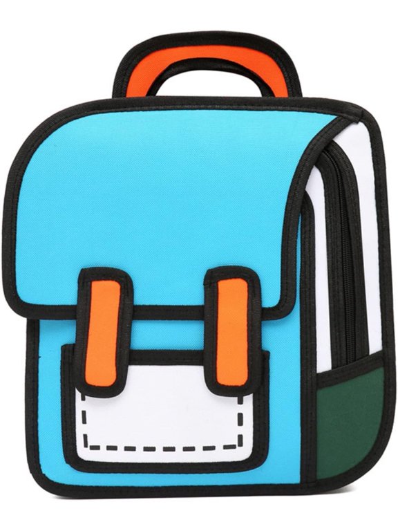 3D Jump Style Kawaii Cartoon Sketch Daypack, 2D Comic Drawing Anime Canvas Backpack, Large Capacity Waterproof Multi-Purpose Bag for Travel Work Picnic Daily Carry, Blue