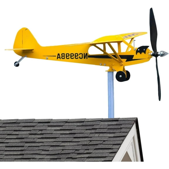 3D Kinetic Airplane Wind Spinner - J3 Style Metal Aircraft Sculpture, Vintage Outdoor Yard Art for Roof & Garden Fence
