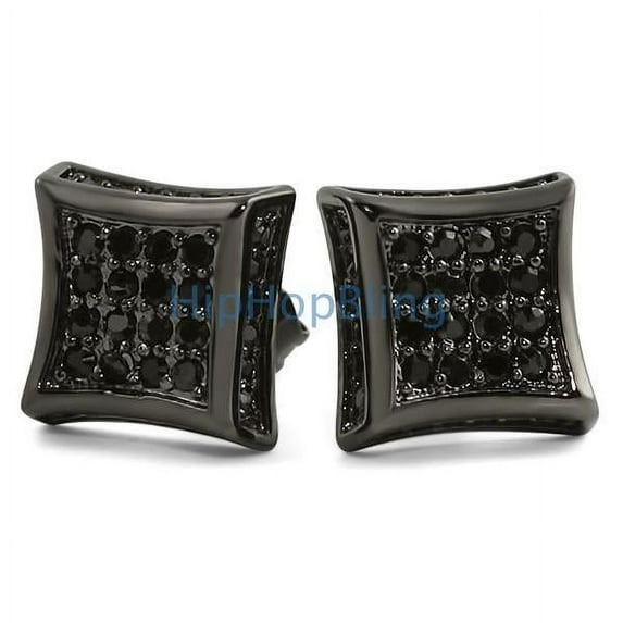 3D Kite Black CZ Micro Pave Bling Earrings