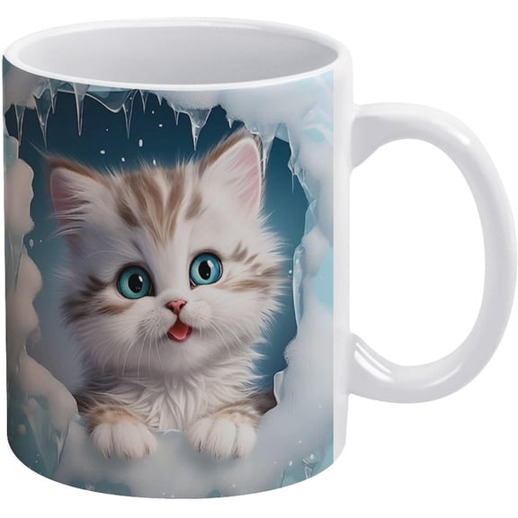 3D Kitten Hole In A Wall Mug, Cat Lovers Coffee Mug, Creative Space Design Multi-Purpose Ceramic Mug, Cool Gifts For Cat Lovers White Mug 11Oz