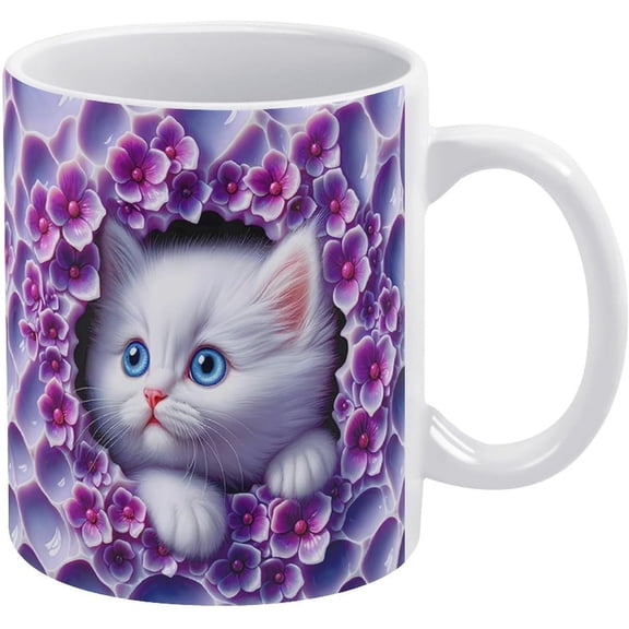 3D Kitten Hole In A Wall Mug 11Oz Cat Cup, Cat Mug, Hole In The Wall Coffee Mug, Novelty Space Design White Ceramic Mug, Christmas Gifts For Cat Lovers