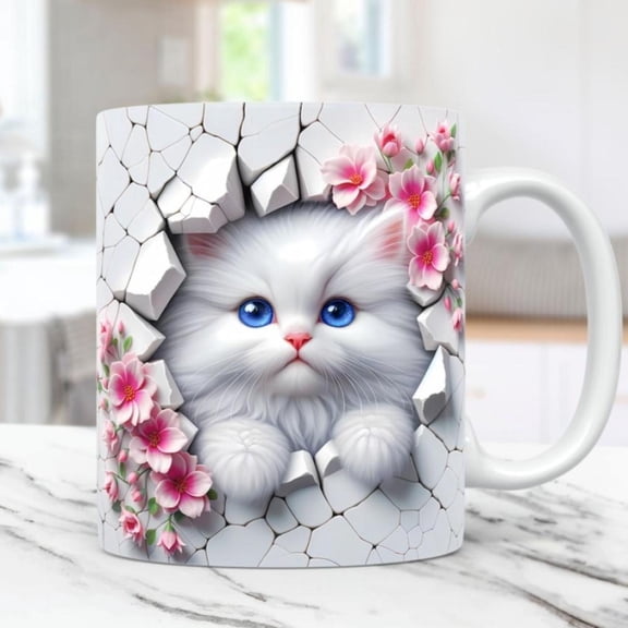3D Kitten Mug Wrap Cute Sublimation Design 11oz Coffee Cup Template 3D Mug Press