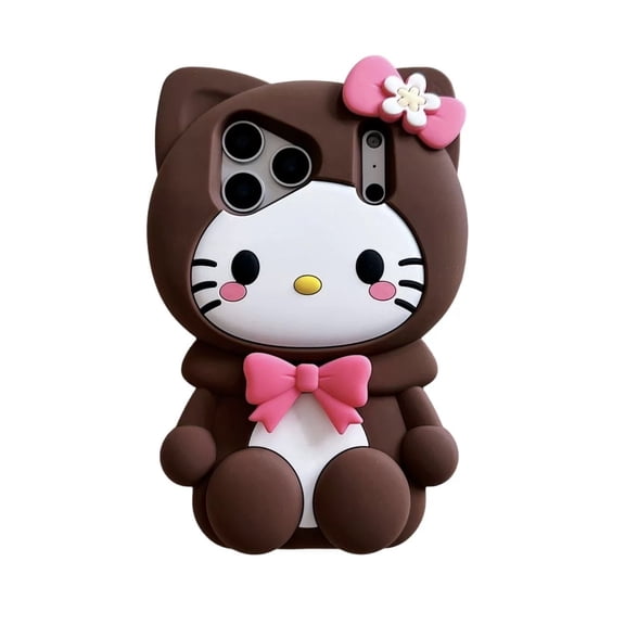 3D Kitty Phone Case for iPhone 17 Pro Max 16 Plus 13 14 15 Pro Max 14 Plus 15 Plus, Cute Kawaii Soft Silicone Cartoon Case with Bow Flower, Shockproof Protective Cover for Women Girls