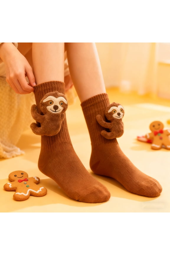 3D Knit Animal Sloth Socks - Women’s Cozy Plush Hug Crew Socks, 2025 Christmas Cute Novelty Floor Socks