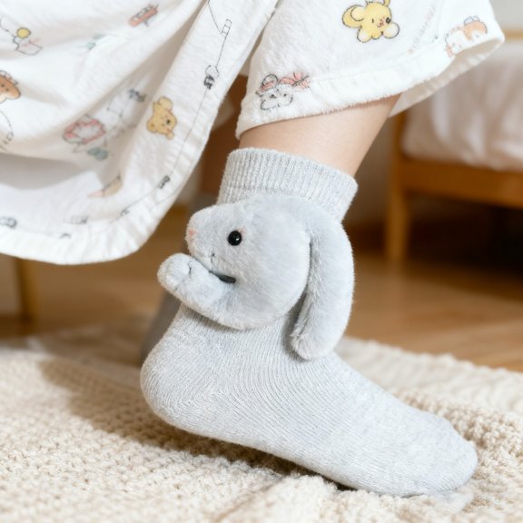 3D Knit Animal Sloth Socks for Women, 2025 Christmas Socks Collection Fun Cute Plush Animals Hug Crew Socks, Winter Socks for Wife (Bunny #782)