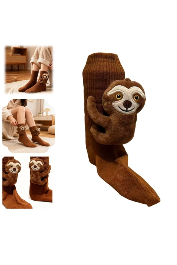 3D Knit Animal Sloth Socks for Women, Cute Plush Animal Hug Socks, Cozy Long Stocking for Winter Christmas Gifts