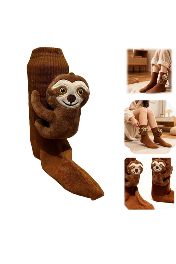 3D Knit Animal Sloth Socks for Women, Cute Plush Animal Hug Socks, Cozy Long Stocking for Winter Christmas Gifts