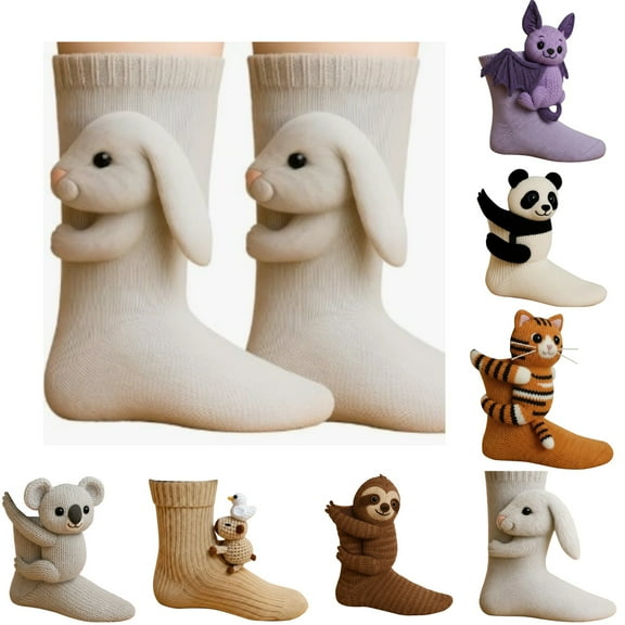 3D Knit Animal Sloth Socks for Women, Cute Plush Animals Hug Sock, Long Stocking Sock for Christmas Gifts, Double - Layer Cotton Warmth