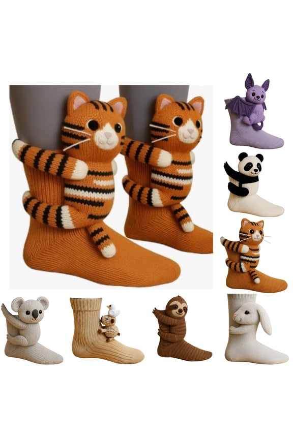 3D Knit Animal Socks, Adorable Plush Crew Socks with Character Designs, Ultra Soft & Warm for Christmas, Fall & Winter Essentials