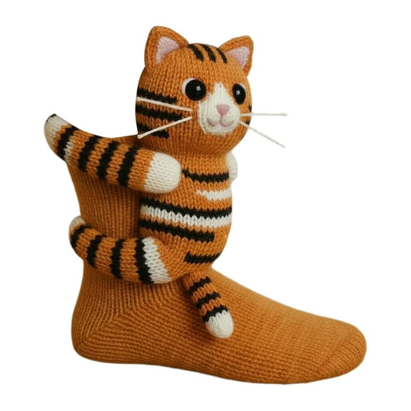 3D Knit Animal Socks, Animal Socks Hand Crocheted, Double-Layer Cotton, 3D Animals Warm Winter-Sock, 1 Pair, Style-p
