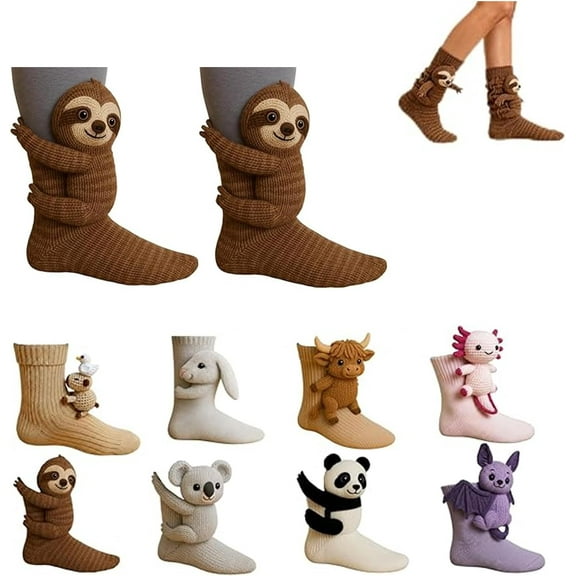 3D Knit Animal Socks, Animal Socks Hand Crocheted, Double-layer cotton, 3D Knit Animals Sock Christmas