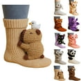 thumbnail image 1 of 3D Knit Animal Socks, Animal Socks Hand Crocheted, Double-layer cotton, Warm embrace (Capybara), 1 of 7