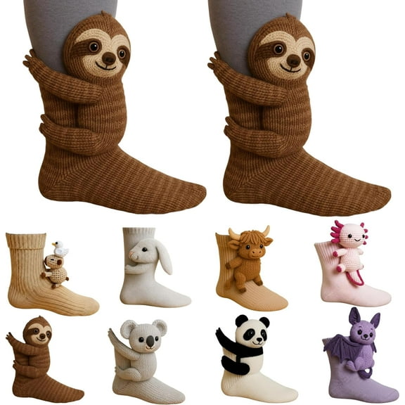 3D Knit Animal Socks, Animal Socks Hand Crocheted, Double-layer cotton, Warm embraceï¼Crochet Animal Slipper Socks - Handmade Plush Creature Socks With Non- Grips for Kids & Adults