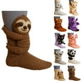 thumbnail image 1 of 3D Knit Animal Socks, Animal Socks Hand Crocheted, Double-layer cotton, Warm embrace (Sloth), 1 of 7