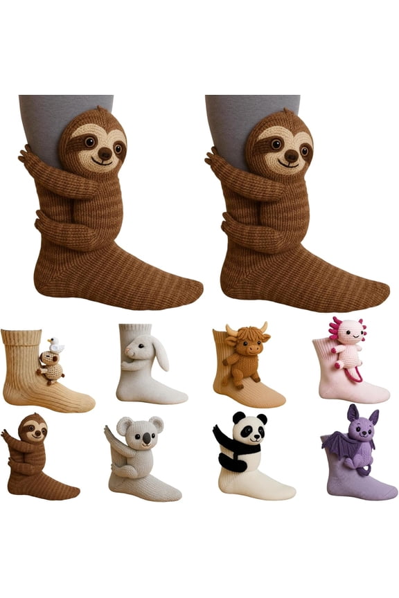 3D Knit Animal Socks, Animal Socks Hand Crocheted, Double-layer cotton, Warm embrace