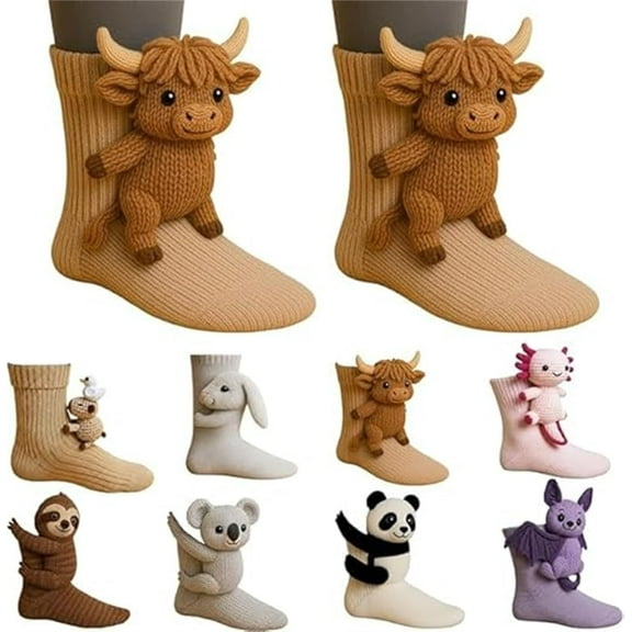 3D Knit Animal Socks Christmas Gifts, Christmas Winter Novelty Floor Socks, Cute Animal Socks Hand Crocheted, Multiple Styles of Animal Socks, Creative Christmas Gifts Socks for Boys Girls
