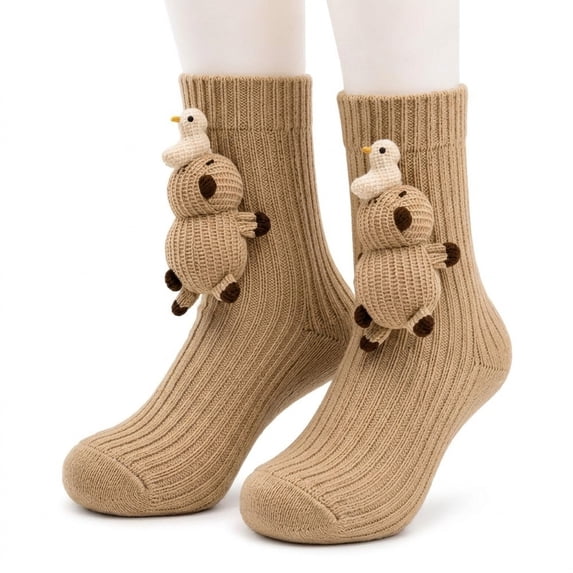 3D Knit Animal Socks, Cute Fuzzy Novelty Slipper Socks with Non-Slip Grips for Women, Christmas Gifts