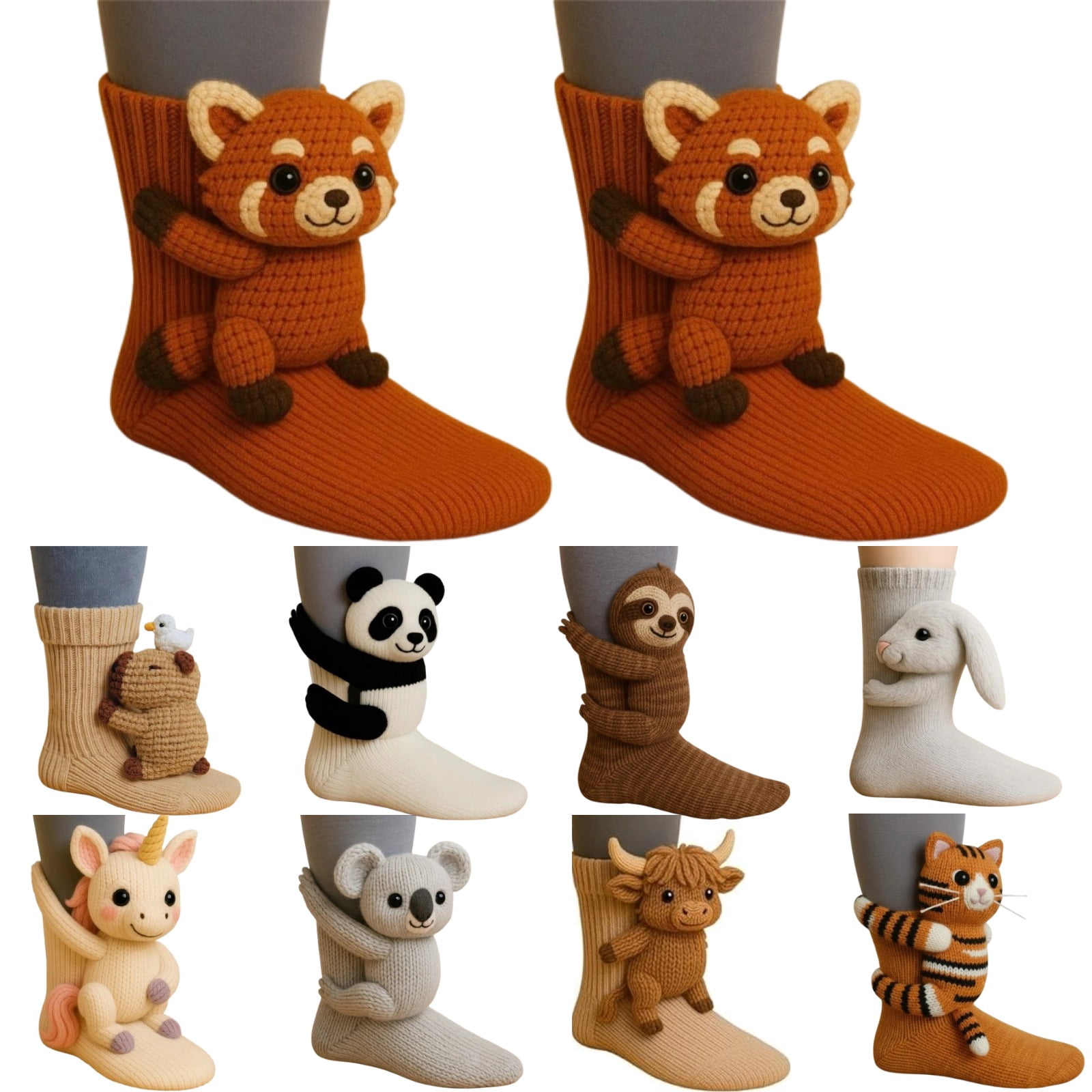 Chaussettes Animaux 3D En Coton – Modèles Requin, Crocodile, Renard – Double Couche Chaude Pour L'hiver – Fait Main Pour Femmes Et Hommes - 6