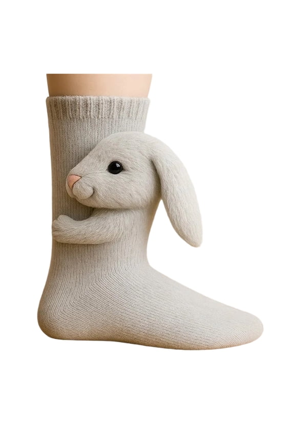 3D Knit Animal Socks, Cute Plush Animals Design Sock, Double-layer Cotton, Funny Warm and Soft Long Stocking Stuffers Socks (Bunny)